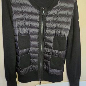 Moncler Black Padded Merino Wool Down Quilted Zip-Up Cardigan Size XL